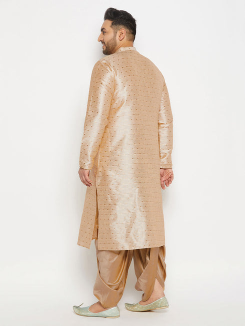 Vastramay Men's Plus Size Gold Zari Weaved Kurta Dhoti Set